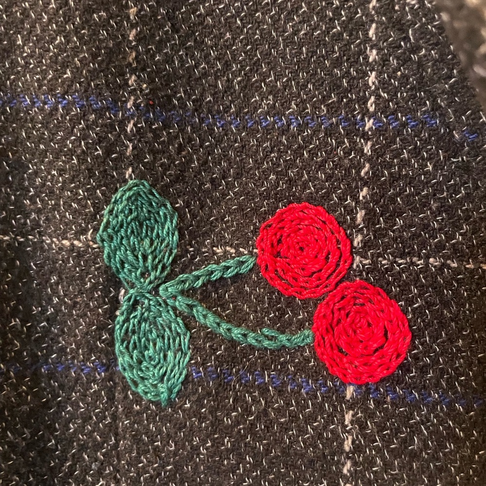 DKNY Black Plaid Cherry Embroidered Blazer - Picture 4 of 9